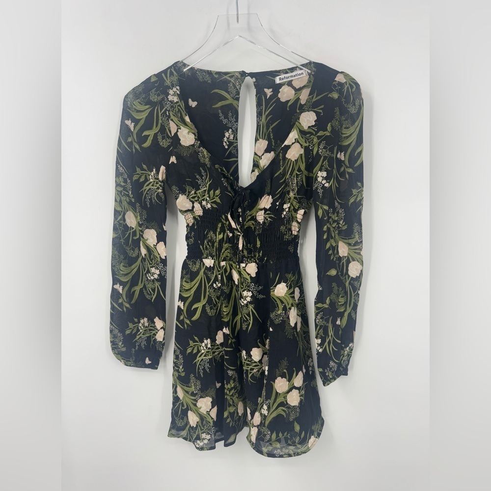 NEW Reformation Wilder Floral Long Sleeve Minidress Size 2 B729 - Picture 6 of 9